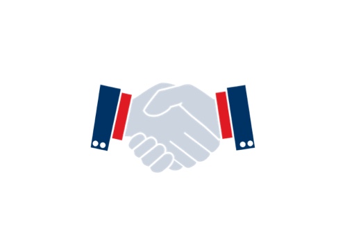 Illustrated icon of hands shaking, representing accountability.