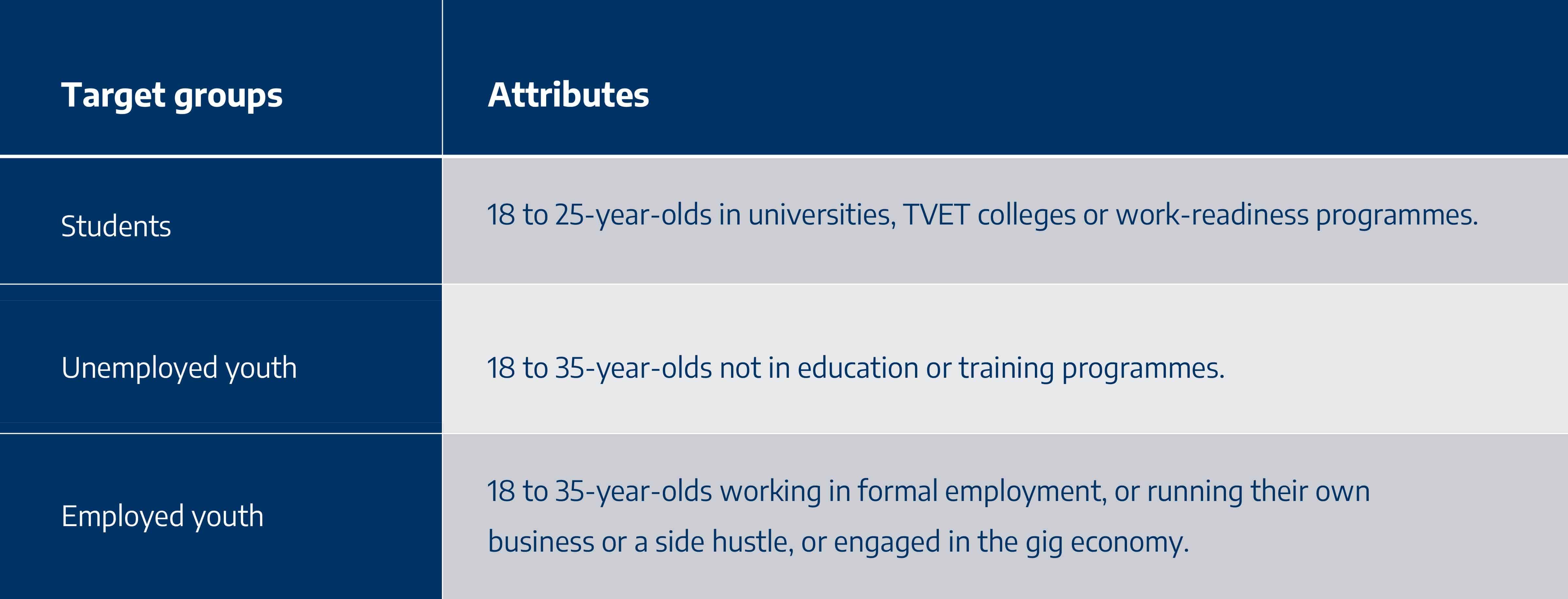 Table showing the youth target audience of Momentum Metropolitan&rsquo;s Consumer Financial Education (CFE) strategy.